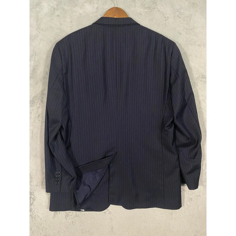 Jos. A. Bank 2pc Suit 46L 38x32 Navy Blue Signature Collection Stripe Cuff Wool
